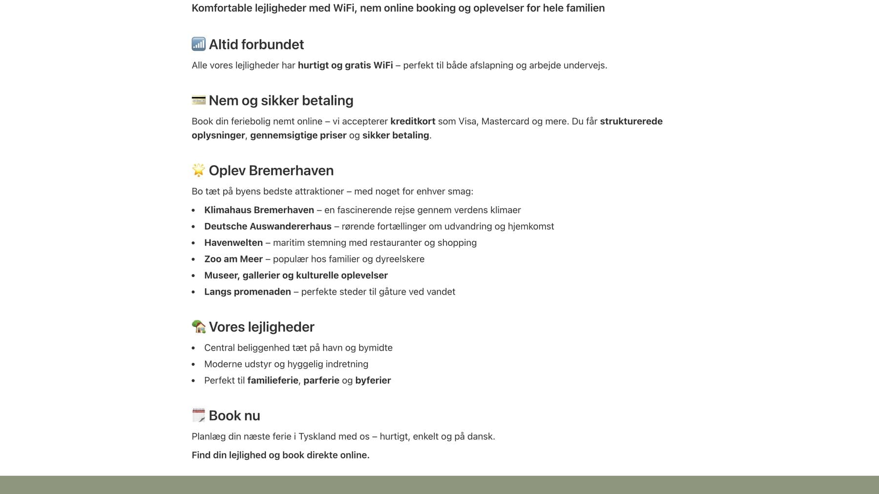 Dänische Startseite: „Velkommen til din feriebolig i Bremerhaven"