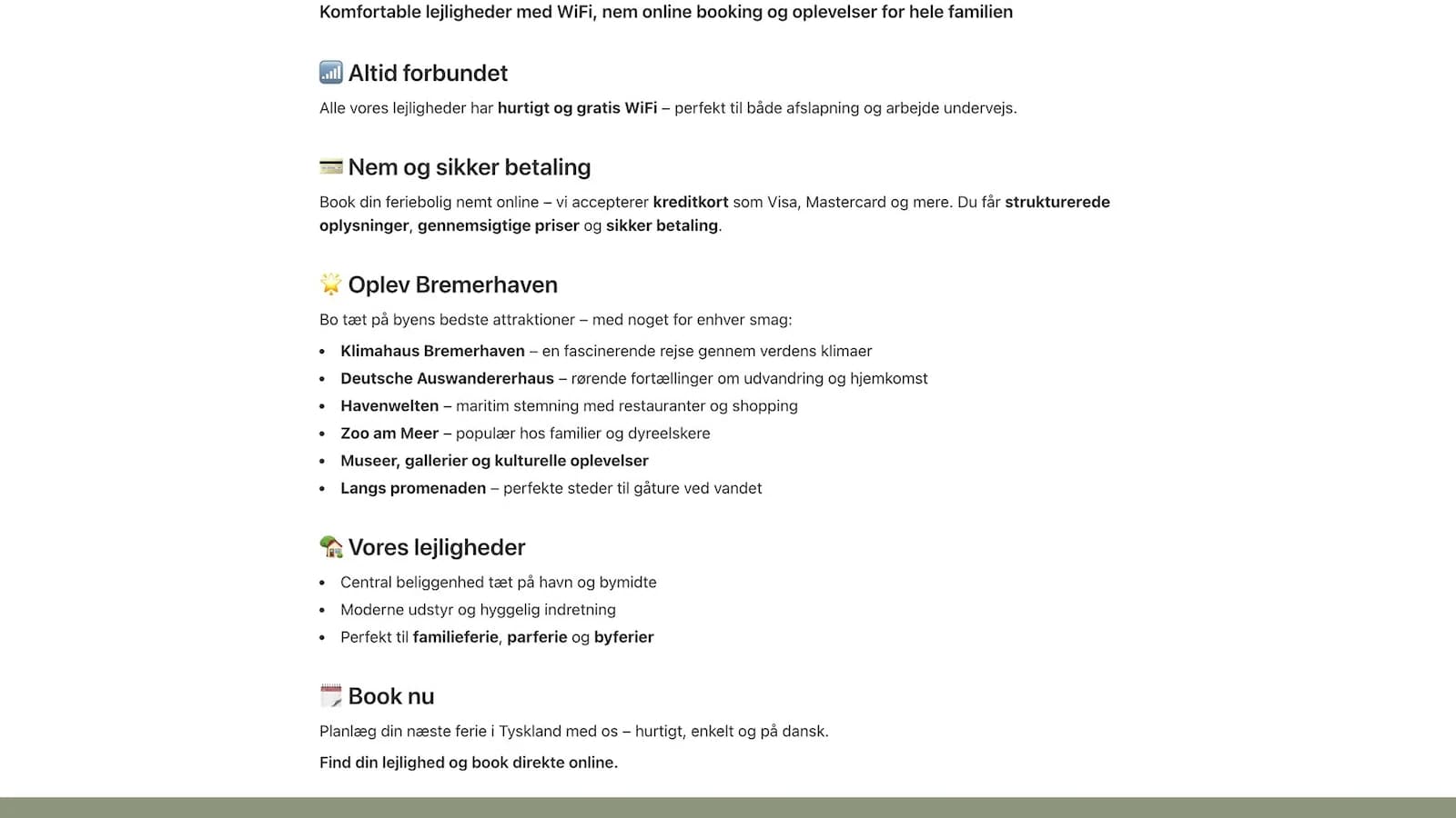 Dänische Startseite: „Velkommen til din feriebolig i Bremerhaven"